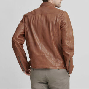 Far-Fast Men’s Cafe Racer Leather Jacket In Brown