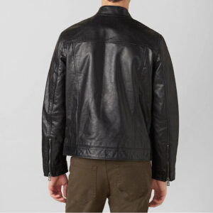 Far-Fast Men’s Leather Motorbike Jacket In Black With Stripes On Front