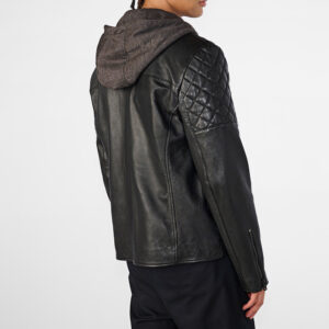 Far-Fast-Men’s Leather Removable Hood Biker Jacket In Black