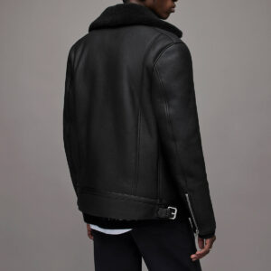 Far-Fast Men’s Leather Shearling Biker Jacket In Back