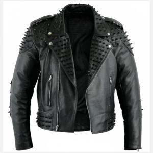 Far-Fast Men’s Black Studded Leather Biker Jacket