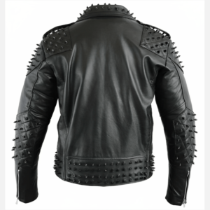 Far-Fast Men’s Black Studded Leather Biker Jacket