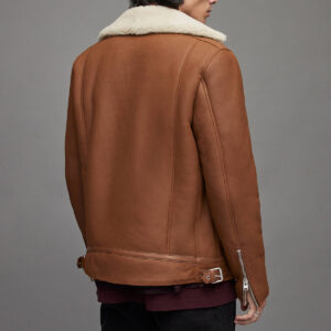 Far-Fast Men’s Leather Biker Jacket In Tan Brown