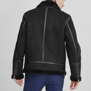 Far-Fast Men’s Leather Suede Shearling Jacket In Black