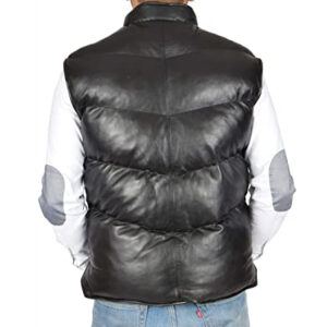 Far-Fast Men’s Leather Puffer Vest In Black