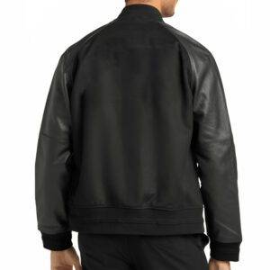 Far-Fast Men’s Varsity Bomber Leather Jacket In Black