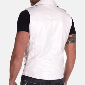 Far-Fast Men’s Leather Biker Vest In White