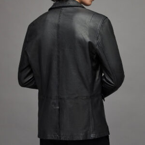 Far-Fast Men’s Leather Blazer In Black